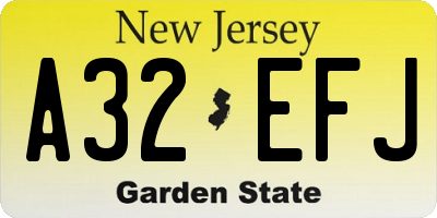 NJ license plate A32EFJ