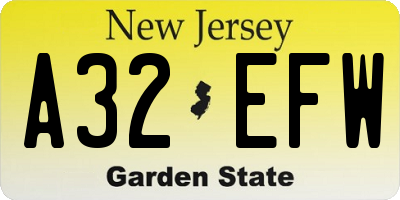 NJ license plate A32EFW