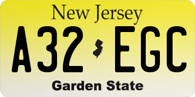 NJ license plate A32EGC