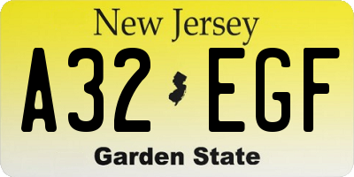 NJ license plate A32EGF