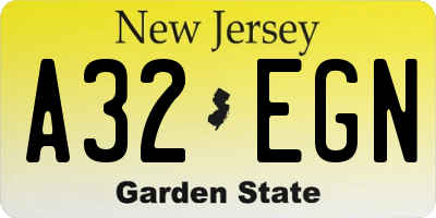 NJ license plate A32EGN