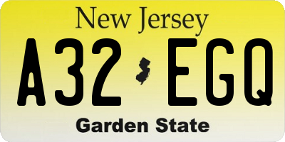 NJ license plate A32EGQ