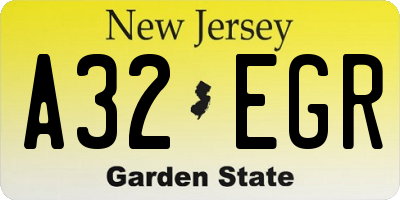 NJ license plate A32EGR