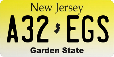 NJ license plate A32EGS
