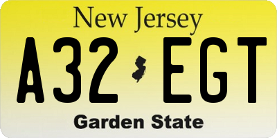 NJ license plate A32EGT