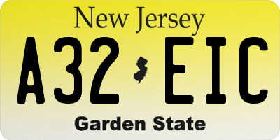 NJ license plate A32EIC