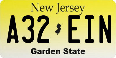NJ license plate A32EIN