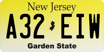 NJ license plate A32EIW