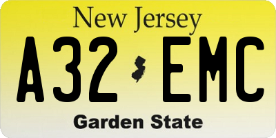 NJ license plate A32EMC