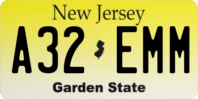 NJ license plate A32EMM