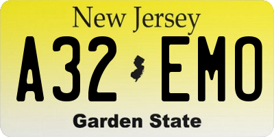 NJ license plate A32EMO