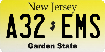NJ license plate A32EMS