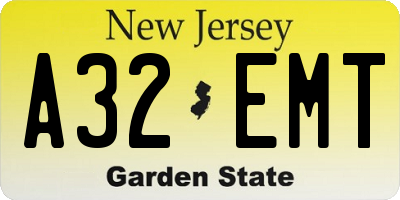 NJ license plate A32EMT