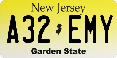 NJ license plate A32EMY
