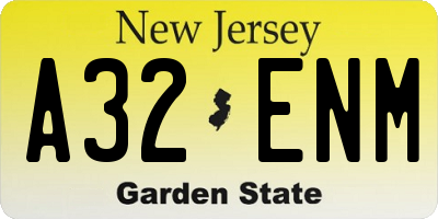 NJ license plate A32ENM