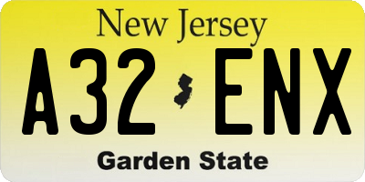 NJ license plate A32ENX