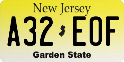NJ license plate A32EOF