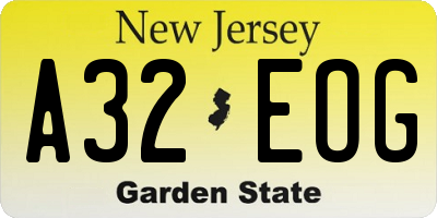 NJ license plate A32EOG