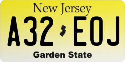 NJ license plate A32EOJ
