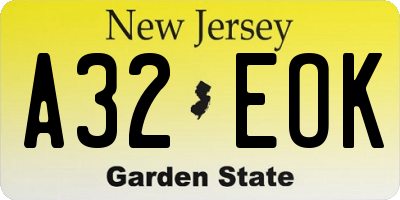 NJ license plate A32EOK