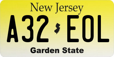 NJ license plate A32EOL
