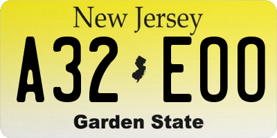 NJ license plate A32EOO