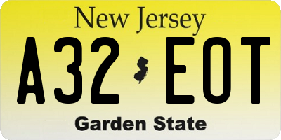 NJ license plate A32EOT