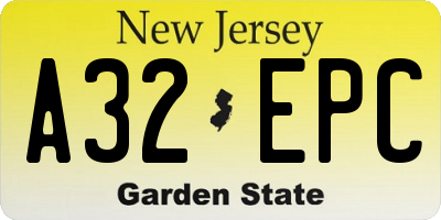 NJ license plate A32EPC