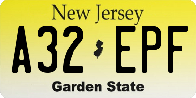NJ license plate A32EPF