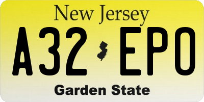 NJ license plate A32EPO