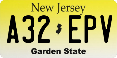 NJ license plate A32EPV