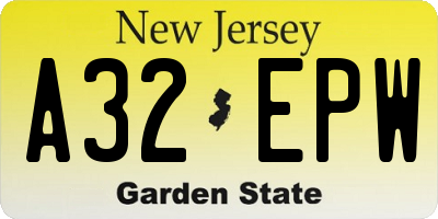 NJ license plate A32EPW
