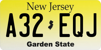 NJ license plate A32EQJ
