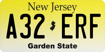 NJ license plate A32ERF