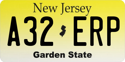 NJ license plate A32ERP
