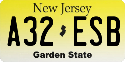 NJ license plate A32ESB