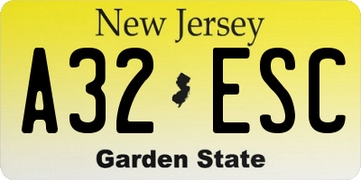 NJ license plate A32ESC