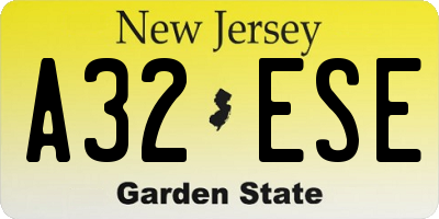 NJ license plate A32ESE