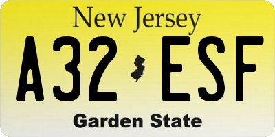 NJ license plate A32ESF