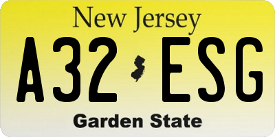 NJ license plate A32ESG