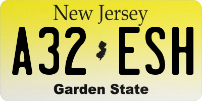 NJ license plate A32ESH