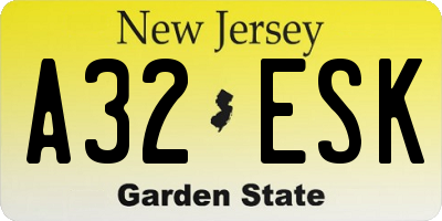 NJ license plate A32ESK