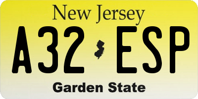 NJ license plate A32ESP
