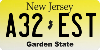 NJ license plate A32EST