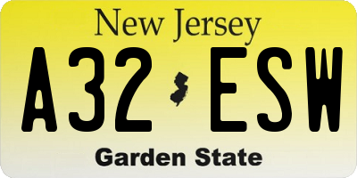 NJ license plate A32ESW