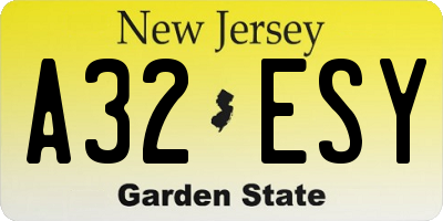 NJ license plate A32ESY