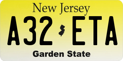 NJ license plate A32ETA