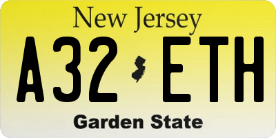 NJ license plate A32ETH
