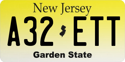 NJ license plate A32ETT