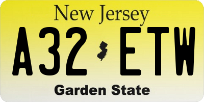 NJ license plate A32ETW
